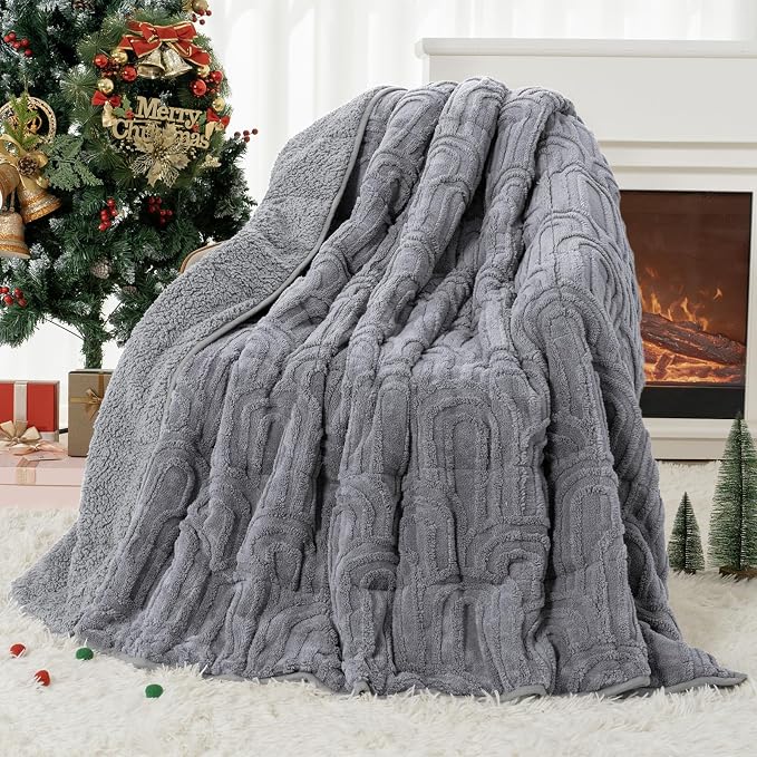 Cottonblue Jacquard Weighted Blanket for Adults 20 lbs Queen Size 60"x80" | Soft Sherpa Fleece Heavy Throw Blanket for Sleep Calm Relax, Fuzzy Warm Arch Grey Heavy Blanket for Bed Sofa Couch Washable
