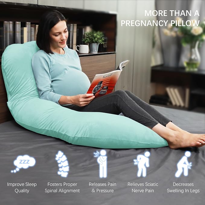 MOON PARK Pregnancy Pillows for Sleeping - U Shaped Full Body Maternity Pillow with Removable Cover - Support for Back, Legs, Belly, Hips - 57 Inch Pregnancy Pillow for Women - Turquoise