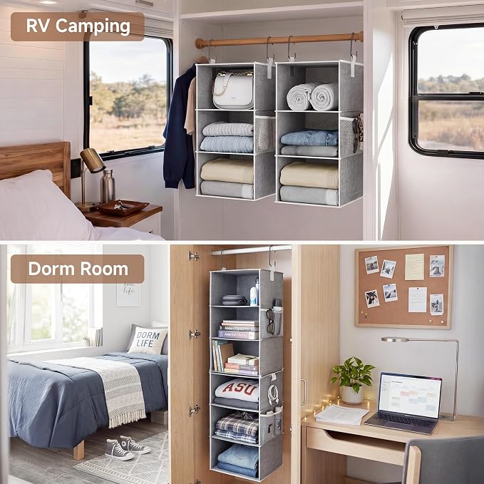 StorageWorks Hanging Closet Organizer, 6-Shelf with 2-in-1 Design, Ivory | Maximize Closet Space with Reinforced Shelves, Small Closet Storage Solution for Bedrooms, Dorms and RVs