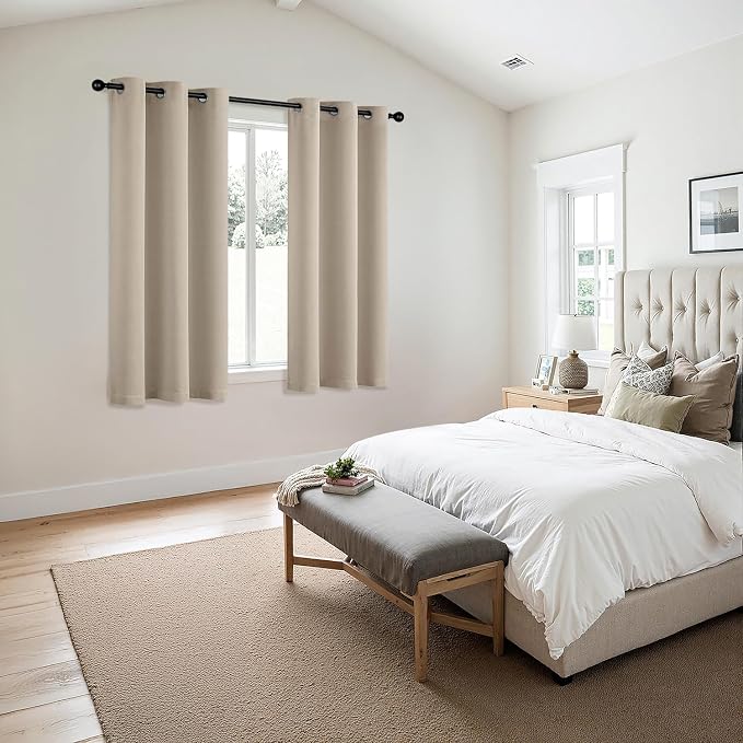 MIULEE Blackout Curtains for Bedroom 2 Panels 40 x 45 Inch Long Light Beige | Thermal Insulated, Living Room Darkening Grommet Drapes, Noise Reducing, Light Blocking Window Treatments