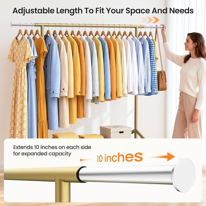 Heavy Duty Clothes Rack, Rolling Clothing Rack Load 650 LBS for Hanging Clothes with 2 Sturdy Shelves, Metal Garment Rack with Wheels for Bedroom, Laundry Room, Retail Store, Gold