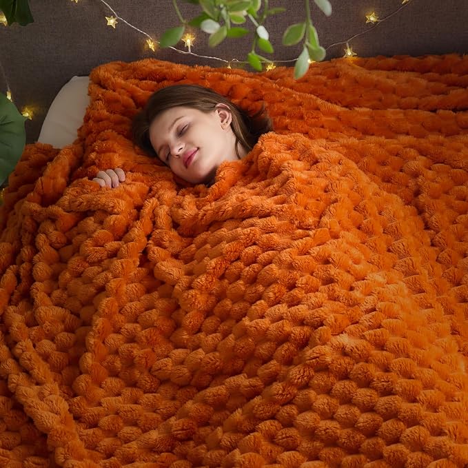 NEWCOSPLAY Fleece Clouds Cozy King Blanket for Couch, Orange, 90"x110" | Premium Silky Flannel Blanket, Soft Lightweight Fluffy Throw Blanket for Bed Sofa Decor, Gift for All Season Use