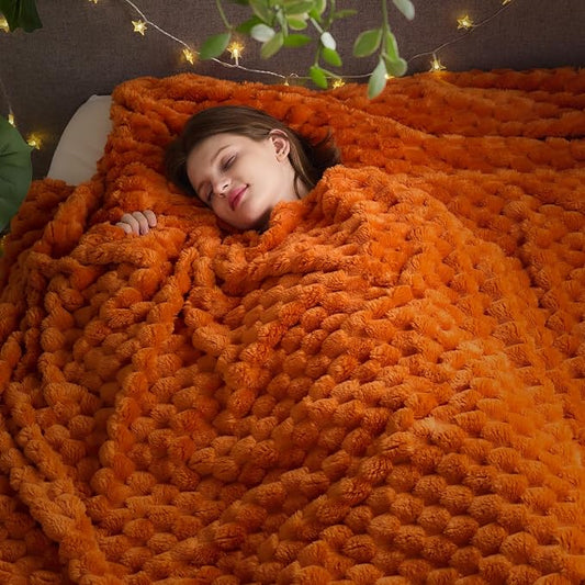 NEWCOSPLAY Fleece Clouds Cozy King Blanket for Couch, Orange, 90"x110" | Premium Silky Flannel Blanket, Soft Lightweight Fluffy Throw Blanket for Bed Sofa Decor, Gift for All Season Use