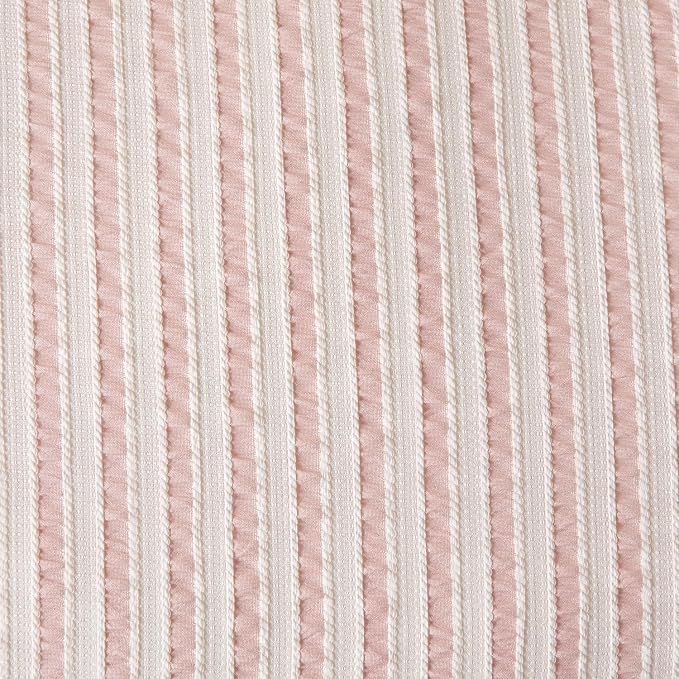 Comforter King Set Pink Striped Soft Luxury Washed Microfiber Jacquard 3 Pieces Bedding, White Pink Vertical Ticking Stripes Pattern Comforter with 2 Pillowcases Breathable Durable Comfy