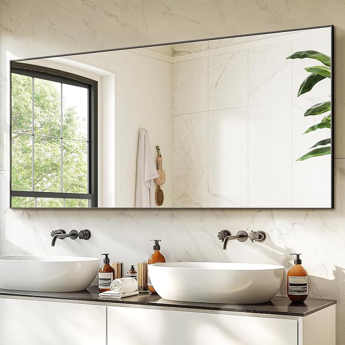 Bathroom Vanity Mirror for Wall, 60"x30" Bathroom Mirror for Over Sink | HD Shatterproof Glass, Rectangular Metal Frame, Horizontally or Vertically, Mirror for Bathroom, Living Room, Entryway(Black)