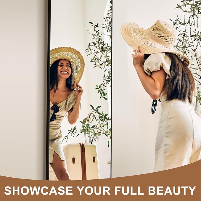 Full Length Mirror with Stand, Black Floor Mirror | Aluminium alloy frame with HD float glass for distortion-free reflection. Free standing or wall mounted.