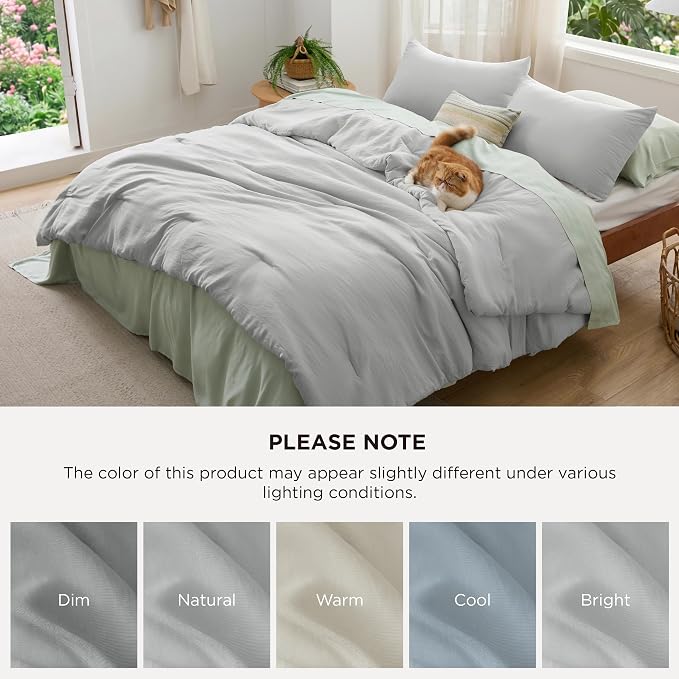 Bedsure King Comforter Set, Silver Grey Soft Prewashed Bedding for All Seasons, 3 Pieces GentleSoft Bed Set, 1 Lightweight Comforter (104"x90") and 2 Pillowcases (20"x36")