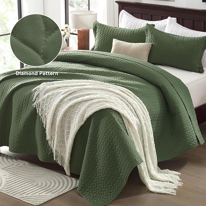 SunStyle Home Twin Quilt Set, Lightweight Bedding Summer Bedspreads,Green | Soft Coverlet With 2 Pillow Shams,Morden Style Quilts for All Season,Suitable for Bed,Couch,Bedroom,Guest Room,68"X86"
