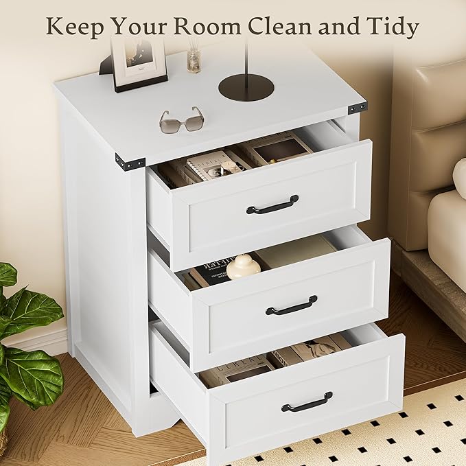 BORNOON 3-Drawer Dresser for Bedroom, Small Wooden Chest of Drawers with Metal Handles, Narrow Storage Cabinet with Anti-Tipping Design, Sturdy Dresser Organizer for Closet, Living Room, Entryway