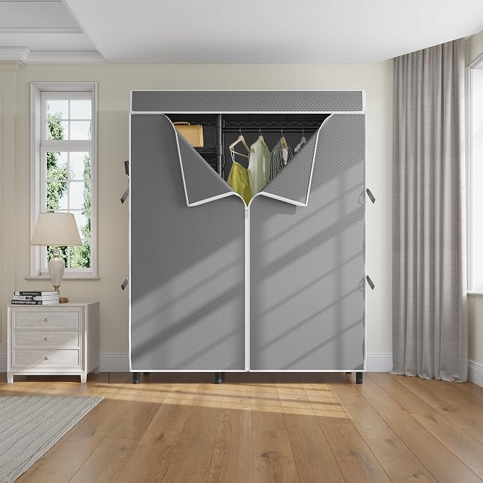 VIPEK V2C Heavy Duty Clothes Rack with Grey Upgraded Polyester Cover | Portable Metal Closet Rack with Adjustable Shelves & Hanging Rods, Freestanding Wardrobe Closet for Bedroom, 700LBS
