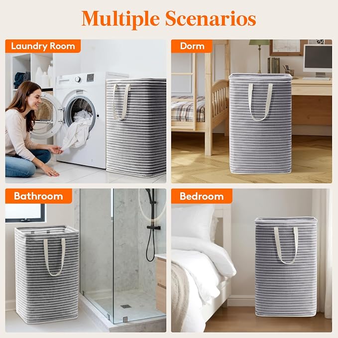 Lifewit 75L Large Collapsible Laundry Basket with Extended Handles, Black | Foldable Laundry Hamper, Tall Dirty Clothes Basket, Waterproof, Freestanding Design for Bedroom, Bathroom, College Dorm