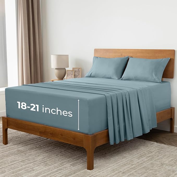 Mellanni Iconic 4-Piece, Ultra Soft Sheet Set (California King, Spa Blue) | 10M+ Sleepers. Lab-tested: Sleeps Cool, Stays Bright, Strong, Smooth. Good Housekeeping Best Bedding, 7 yrs running.
