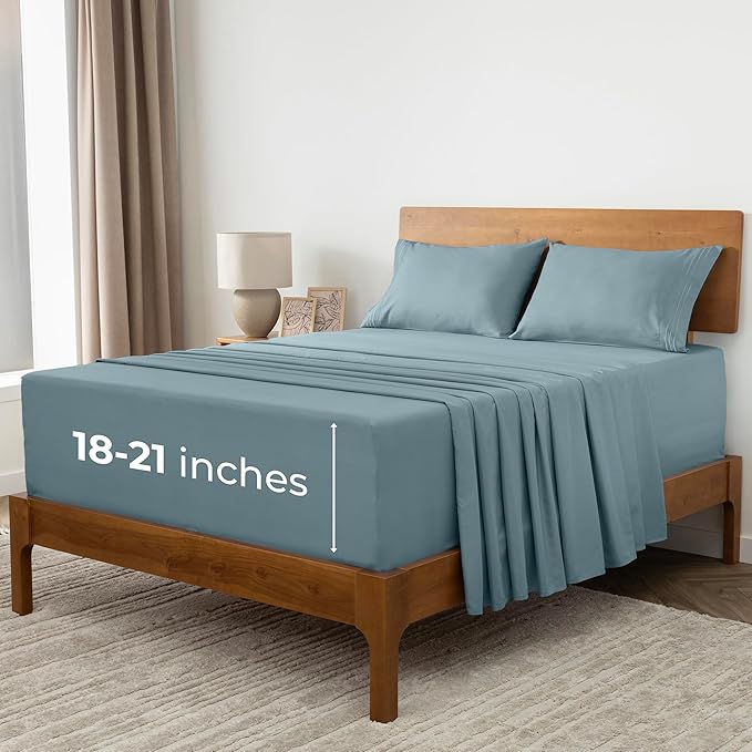 Mellanni Iconic 4-Piece, Ultra Soft Sheet Set (Queen, Spa Blue) | 10M+ Sleepers. Lab-tested: Sleeps Cool, Stays Bright, Strong, Smooth. Good Housekeeping Best Bedding, 7 yrs running.