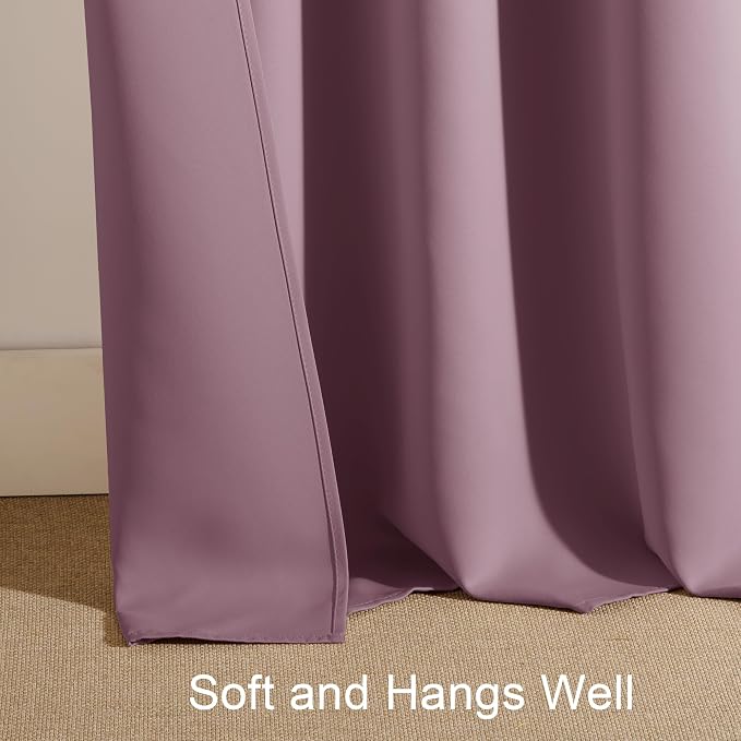 PONY DANCE Blackout Curtains - Thermal Insulated, Energy Saving & Noise Reducing Bedroom and Living Room Drapes, Dusty Rose, W 42x L 72 Inch, Set of 2 Rod Pocket Curtain Panels
