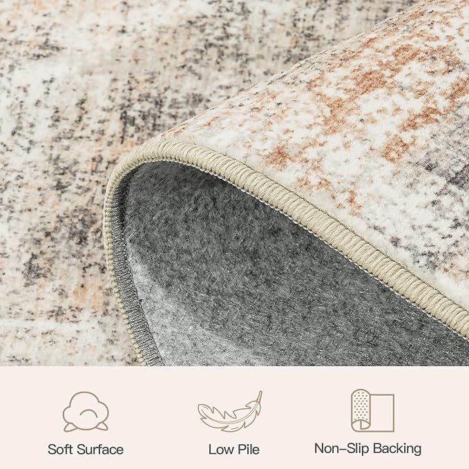 6ft Area Rug for Living Room, Abstract Washable Non-Slip Large Rugs, Gold | Soft Neutral Carpet for Bedroom, Dining Room, Home Office Nursery Indoor, Stain Resistant, Low Pile, Foldable Modern Rug