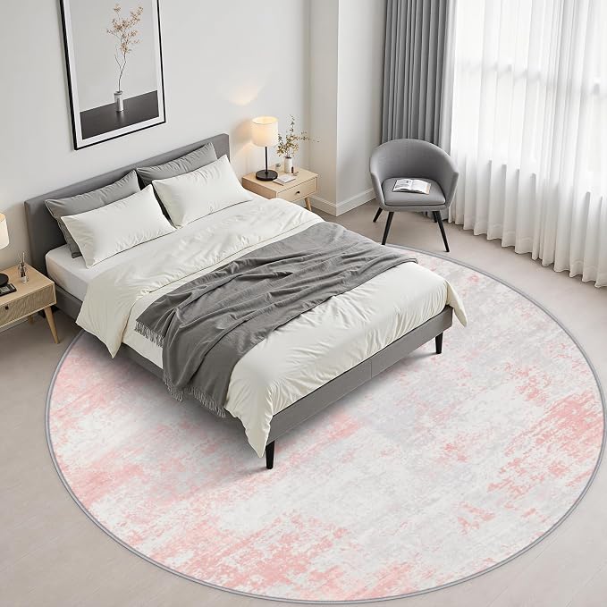 Round Area Rug Living Room: 5 ft Modern Washable Indoor Carpet | For Bedroom Dining Room Farmhouse Nursery Hallway Office,Modern Abstract,Machine washable,Non-Slip,Stain Resistant,Indoor