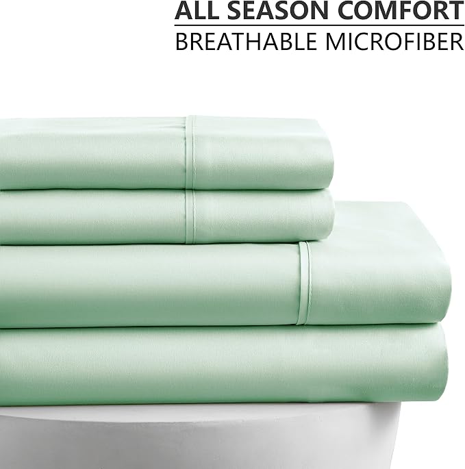 American Home Collection Twin Sheet Set - Ultra-Soft Microfiber 15-Inch Deep Pocket - Wrinkle Free and Fade Resistant (Mint Green)