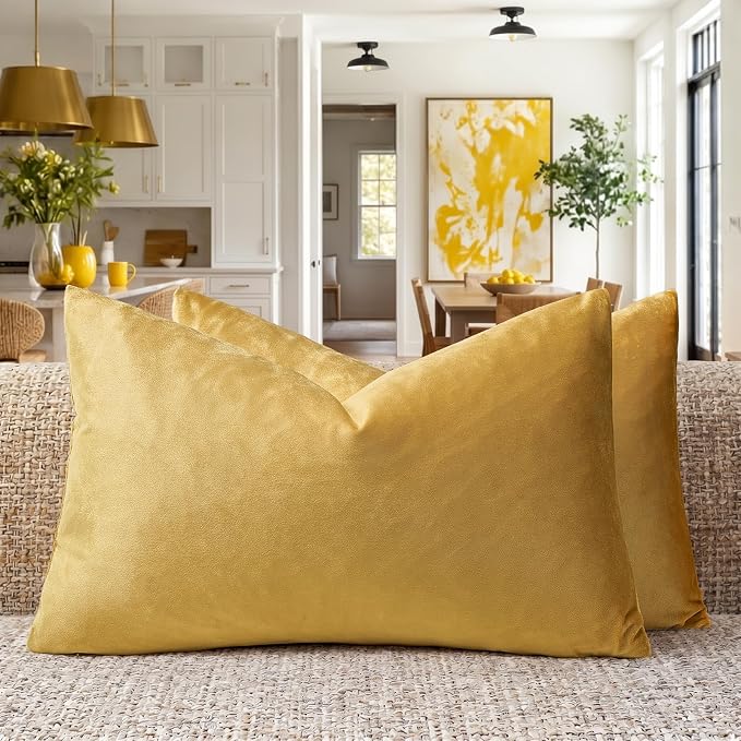 GIGIZAZA Yellow Pillow Covers 12x20 Decorative Pillows Pack of 2 | Lumbar Throw Pillows for Couch Sofa,280gsm Soft Textured Fabric,Modern Pillowcases,Luxury Cushion Covers