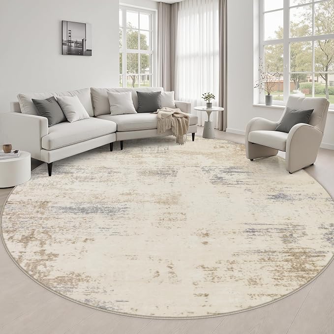 Round Area Rug Living Room: 8 ft Modern Washable Indoor Carpet | For Bedroom Dining Room Farmhouse Nursery Hallway Office,Modern Abstract,Machine washable,Non-Slip,Stain Resistant,Indoor