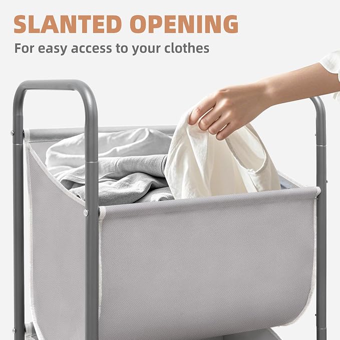 STORAGE MANIAC Vertical Rolling Laundry Hamper, 4 Section Laundry Sorter with Wheels and 2 Breaks, 4-tier Laundry Baskets for Small Space, Dorm, Laundry Room, Closet, Bathroom, Gray 4-tier
