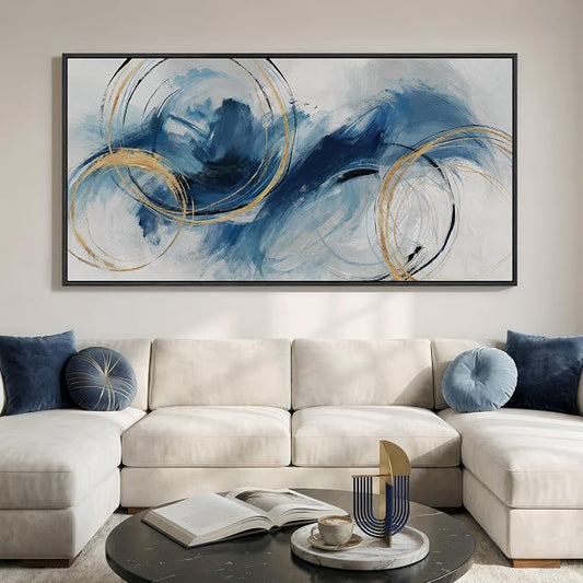 Extra Large Framed Navy Blue Abstract Wall Art for Living Room, 36x72 In | Contemporary blue pictures, Canvas prints, Modern minimalist paintings, Artwork for walls, Wall decor for bedroom dining room