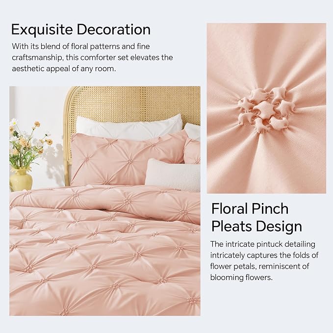 BEDELITE Twin Comforter Set Dusty Pink,Lightweight & Soft Comforter | Pintuck Boho Bedding, Warm & Cute Bed Set for All Season,With 1 Pillowcase