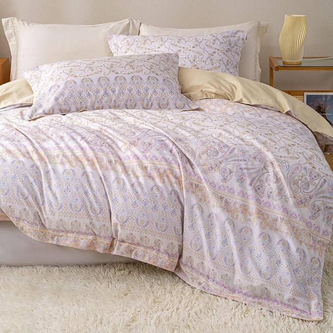 OAITE King Floral Pattern Duvet Cover Set Unique Design 3pcs 100% Cotton | Exquisite Stitched Hem, Breathable,Soft,Dual Zipper,8 Corner Ties,Easy Care for All Season