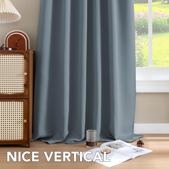 H.VERSAILTEX Blue Back Tab Blackout Curtains 102 Inch Long for Living Room, Rod Pocket Room Darkening Thermal Insulated Black Out Curtains, 52 x 102 Inch, Stone Blue, 2 Panels