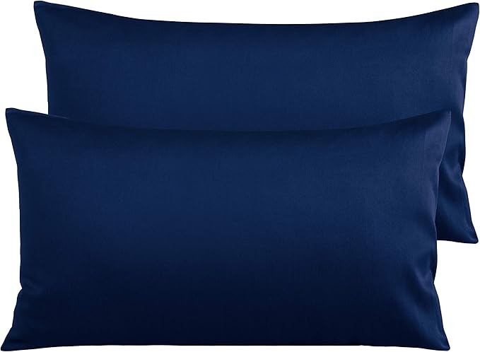 NTBAY King Egyptian Cotton Sateen Pillowcases, Set of 2, Navy Blue | 500 Thread Count Egyptian Cotton Sateen with Envelope Closure, 2 Pack 20 x 36 Inch Pillowcases, Insert Not Included