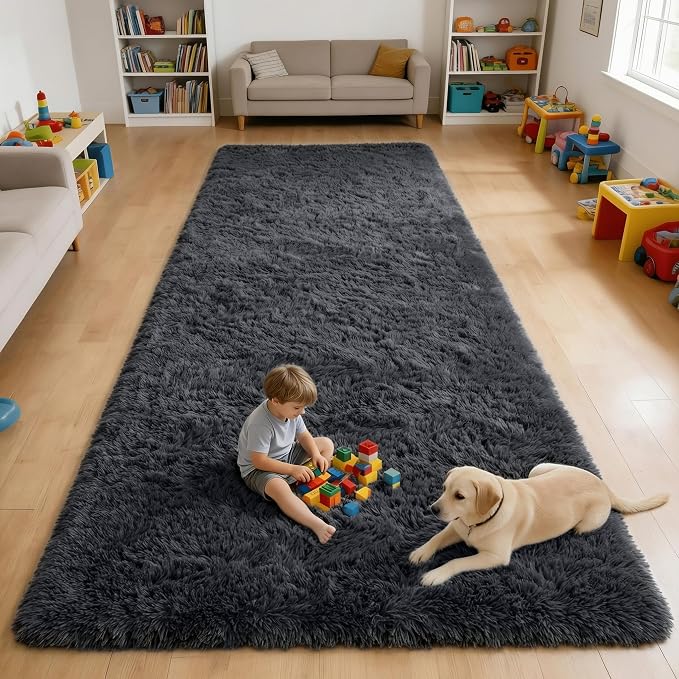OLANLY 5x10 Machine Washable Large Area Rugs for Living Room, Bedroom, Soft Fluffy Shaggy Bedside Rug, Indoor Floor Carpet for Kids Girls and Boys, Dorms, Nursery, Home Decor Aesthetic, Black