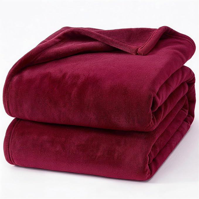 Hansleep Full Burgundy Red Fleece Blanket, Soft Flannel Bed Blanket | Fuzzy Cozy Blanket 84x90 Inches, Multi-use for Bed, Sofa, Couch, Travel, Camping, All Season Warm Lightweight Cover