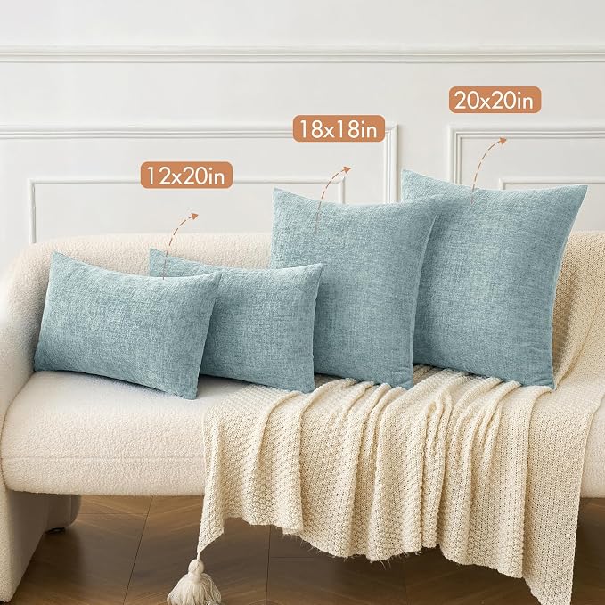 MIULEE Soft Chenille Throw Pillow Covers Light Blue 20x20 Inch Pack of 2 | Modern Home Decor, Classic Decorative Pillows, Solid Dyed Cases, Boho Couch Cushion Covers for Sofa Bed Living Room