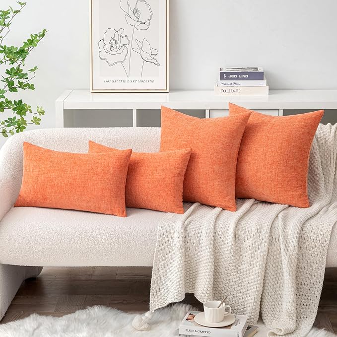MIULEE Soft Chenille Throw Pillow Covers Coral Red 20x20 Inch Pack of 2 | Modern Home Decor, Classic Decorative Pillows, Solid Dyed Cases, Boho Couch Cushion Covers for Sofa Bed Living Room