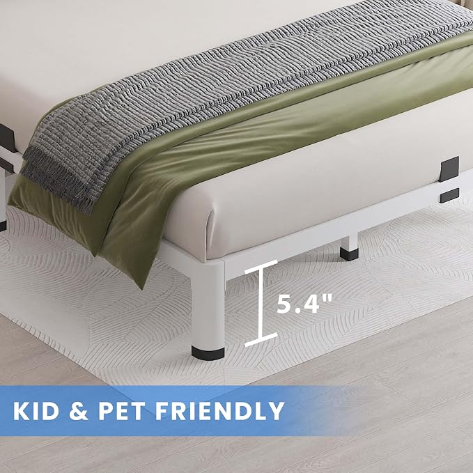 MAF 7 Inch Full Size Metal Platform Bed Frame White with Round Corner Legs | Mattress Slide Stopper, 3000 LBS Heavy Duty Steel Slats Support, Noise Free, No Box Spring Needed, Easy Assembly, Anti-Slip