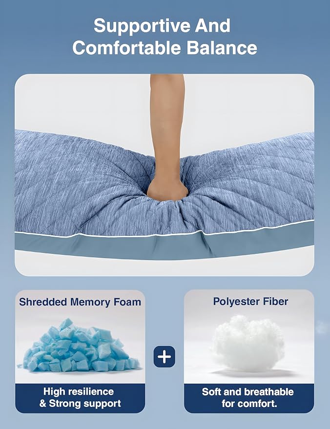 ZonLi Cooling Body Pillow for Adults Side Sleeper & Pregnancy - Memory Foam Insert Long Body Pillow 20 x 54 Inch with Washable Pillowcase, Gift for Men Women Light Blue