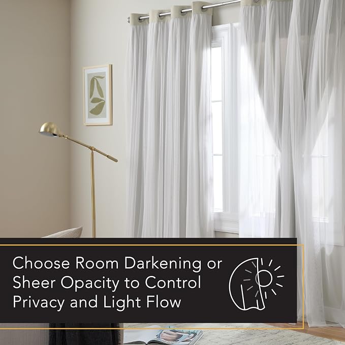 TOWN & COUNTRY LUXE Talia Double Layer Indoor Curtains, Sheer and Room Darkening Blackout, Grommet Top, Energy Efficient, 2-Pack Set, 52"x108", Cloud Grey
