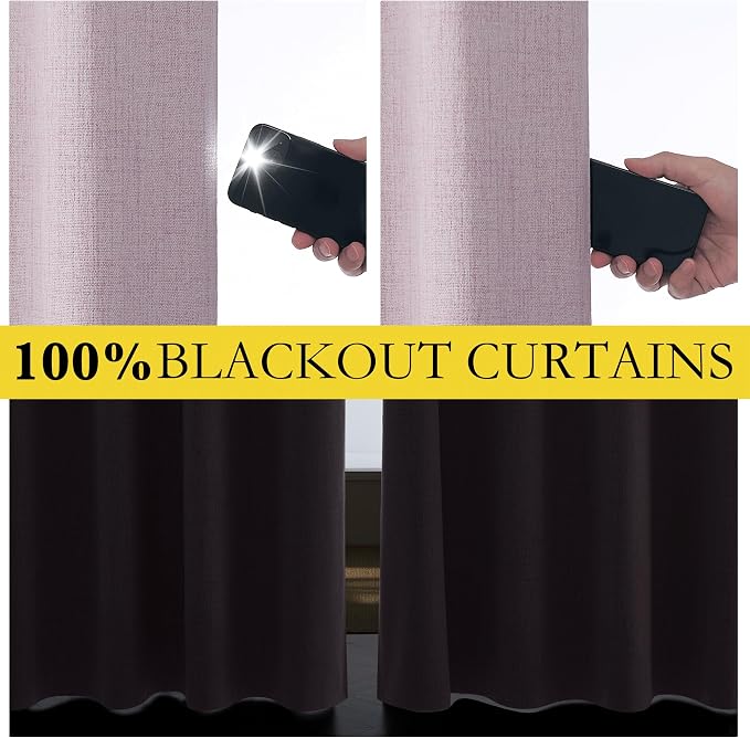 NICETOWN Pink Vintage Linen 100% Blackout Curtains for Playroom, Thermal Insulated Curtains 72" Long, Noise Reducing Window Treatment Drapes for Laundry Room, 62" Wide Per Panel, Set of 2