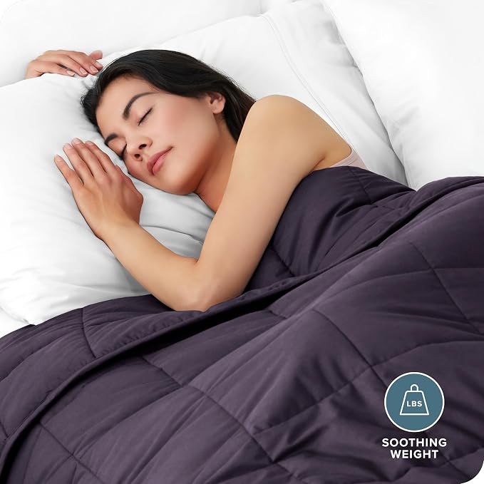 Bare Home Cotton Weighted Blanket (Eggplant, 48"x72" 15lbs) | Full or Queen Size for Adults, All-Natural 100% Cotton, Premium Heavy Blanket Nontoxic Glass Beads