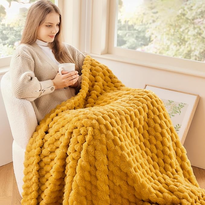 NEWCOSPLAY Fleece Clouds Cozy Twin Blanket for Couch, Yellow, 60"x80" | Premium Silky Flannel Blanket, Soft Lightweight Fluffy Throw Blanket for Bed Sofa Decor, Gift for All Season Use