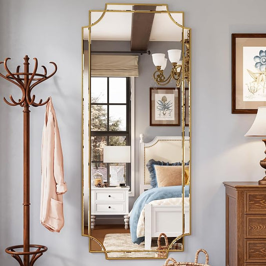 Kelly Miller 30"x70" Gold Foil Scalloped Edge Decorative Full Length Mirror | Hand-Applied Gold Foil Finish. HD Mirror With French Cleat. Elegant Beveled Wall Mirror Decor For Bathroom Bedroom Entryway.