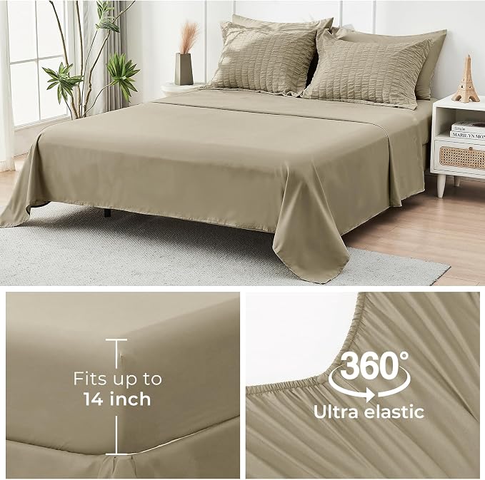 HYMOKEGE Linen Oversized Queen Comforter Set Seersucker 7 Pieces, All Season Luxury Bed in a Bag for Bedroom, Bedding Set with Comforter, Sheets, Pillowcases & Shams