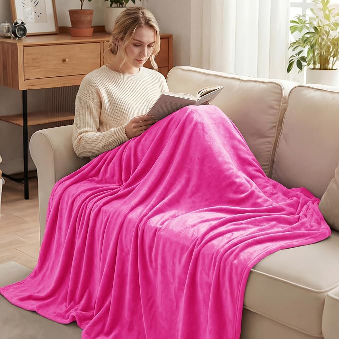 Exclusivo Mezcla Soft Fleece Throw Blanket for Couch, Hot Pink | 50x60 Inches, Double-Sided Brushed Flannel, Lightweight Plush Cozy Blanket for Home Decor, All Season, Machine Washable