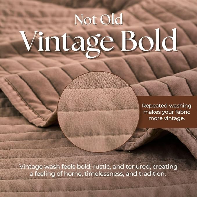 DOWN HOME King Quilt Bedding Set with Shams, Vintage Washed Quilted Blanket Thin Comforter Lightweight Bedspread Coverlet Bed Cover, Brushed Microfiber Stripe Stitching, Washed Terra, 104"x90"