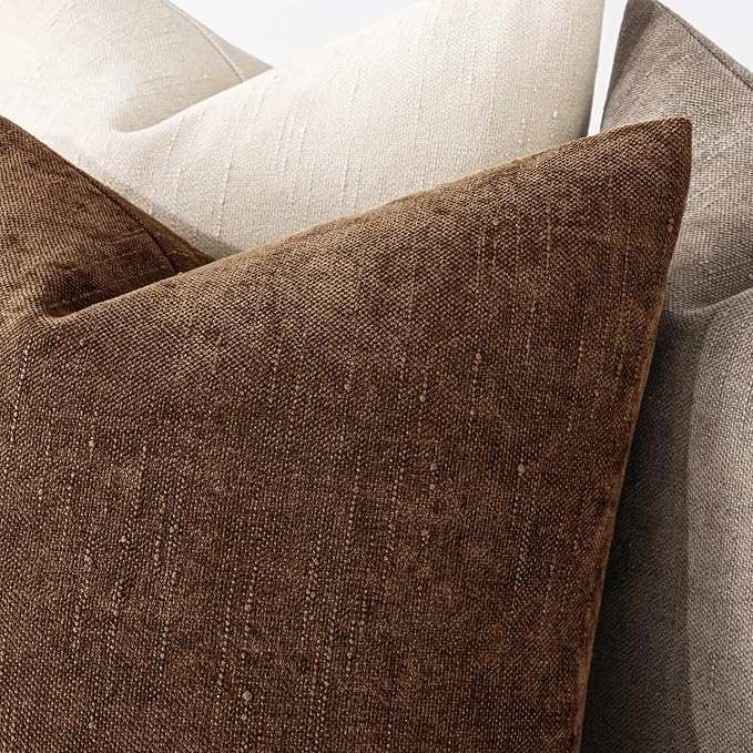 MIULEE Textured Chenille Throw Pillow Covers 18x18 Inch Honey Brown | Pack of 2 Decorative Soft Throw Pillows, Solid Textured Cushion Covers, Modern Home Decor for Couch Sofa Bedroom Living Room