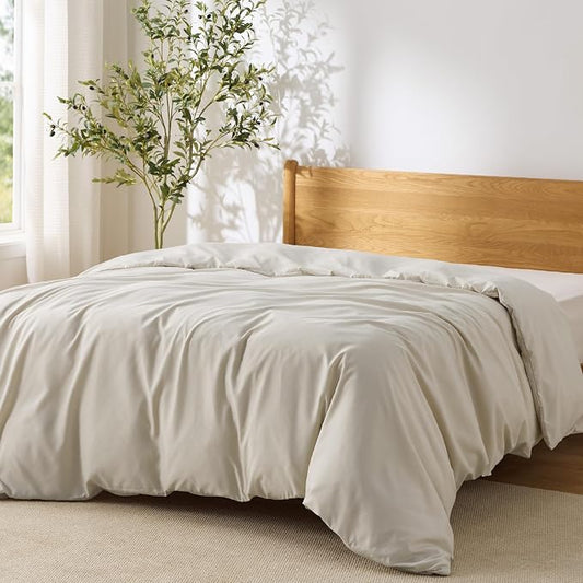 Bedsure Duvet Cover Queen Size, Soft Double Brushed Bedding, Light Beige | For Kids & Adults, 90"x90", Only 1 Comforter Cover, No Pillow Shams, Hotel Luxury, Breathable, Lightweight, Zipper Closure