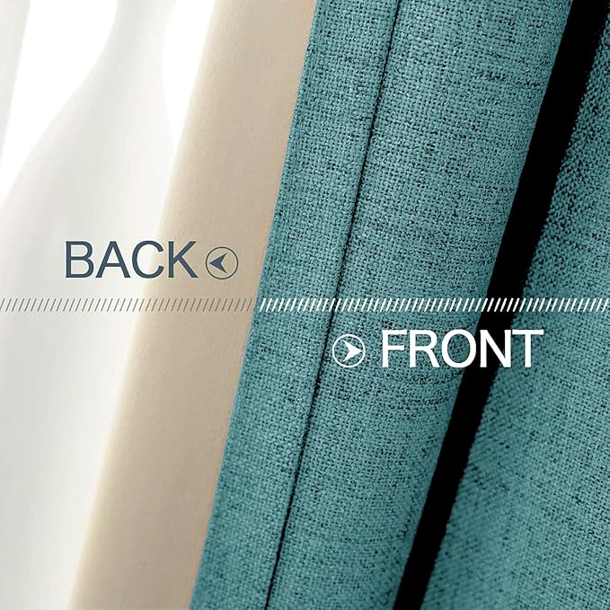 MIULEE 100% Blackout Linen Curtains for Bedroom 52x63 Inches Teal | Room Darkening, Light Blocking, Thermal Insulated, Grommet Top, Linen Textured, Window Curtains for Living Room, 2 Panels