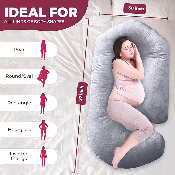 Pregnancy Pillows for Sleeping – 57-Inch Maternity Pillow for Pregnant Women with Removable Washable Cover – Support for Back, Belly, Neck, Legs, & Hips – V C U Shaped Full Body Pillow