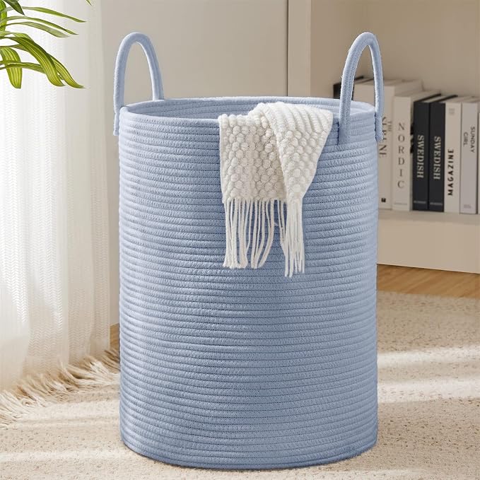 YOUDENOVA Cotton Rope Laundry Hamper Basket, 58L Blanket Basket for Nursery | Large Woven Laundry Hamper with Sturdy Handles, Collapsible Home Decor Laundry Basket for Laundry, Clothes, Toys in Bedroom