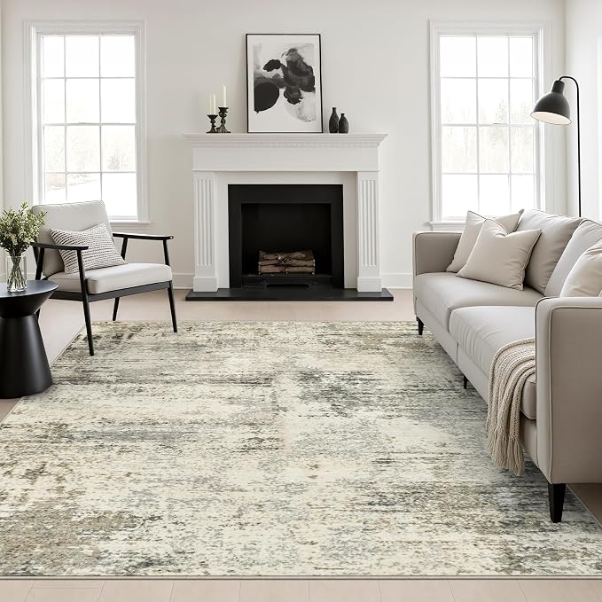 Area Rug Living Room: 6x6 Modern Washable Soft Carpet Ash Brown | For Bedroom Dining Room Farmhouse Nursery Hallway Office,Modern Abstract,Machine washable,Non-Slip,Stain Resistant,Indoor