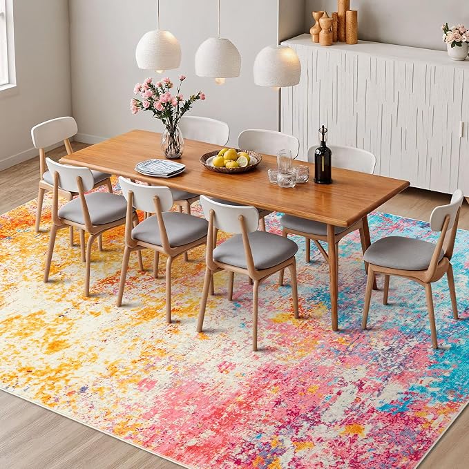Rugflix 5x7 Area Rugs for Living Room, Washable Colorful Rainbow Large Rug | Machine Washable; Stain-Resistant; Low Pile; Non-Slip; Modern Abstract; Multi-colors Carpet for Nursery Girls Bedroom Home